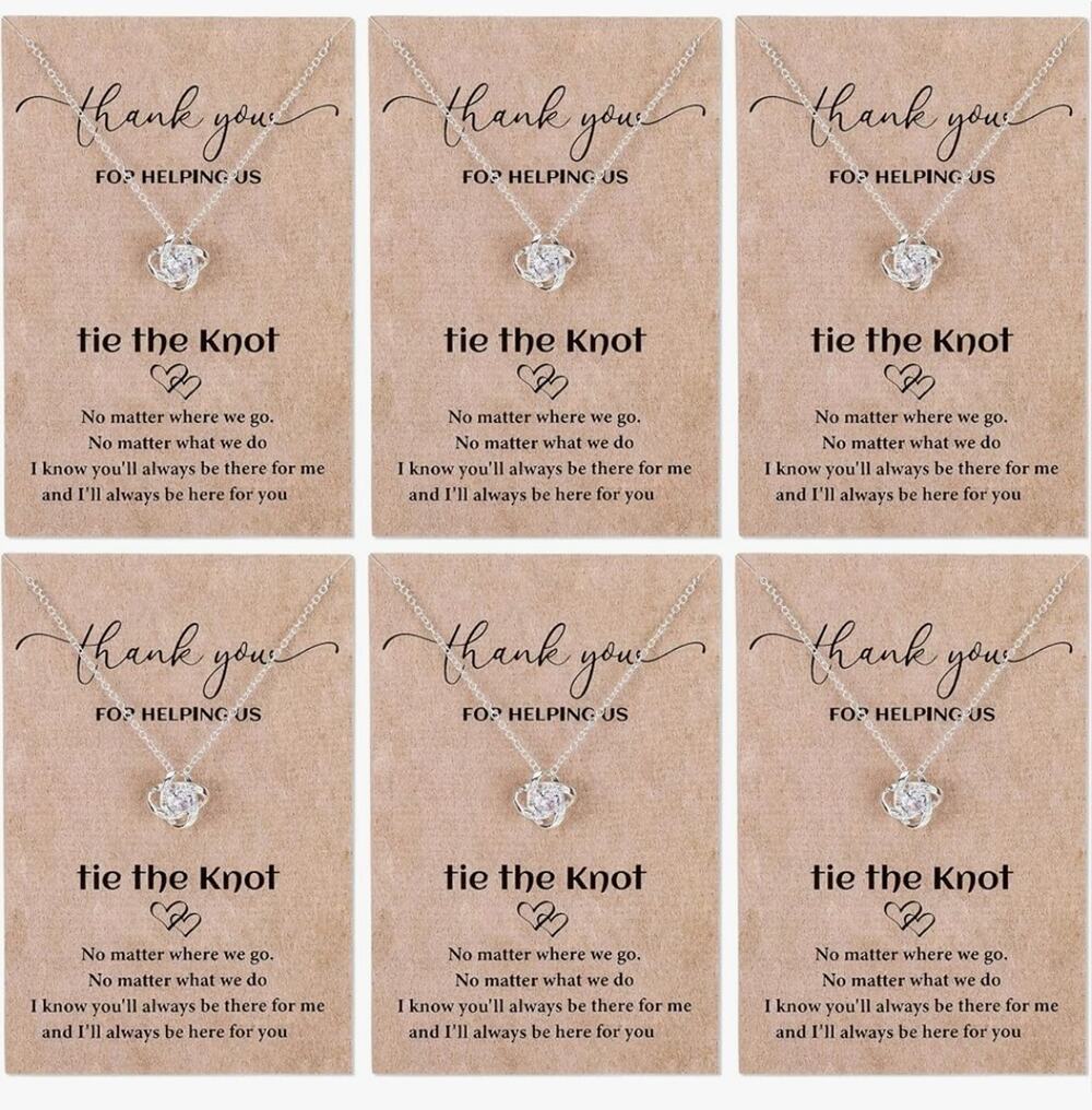 6 Pcs Bridesmaid Gifts for Bridal Party Knot Design Silver Necklaces